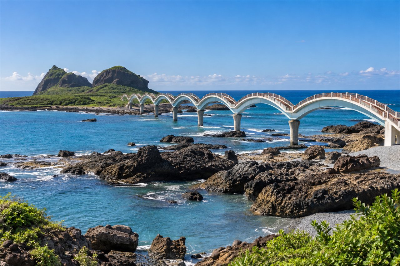 台東三仙台跨海拱橋與太平洋（示意圖）